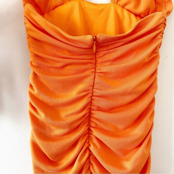 ZARA Orange Halter Ruched Mini Dress - Picture 10 of 13